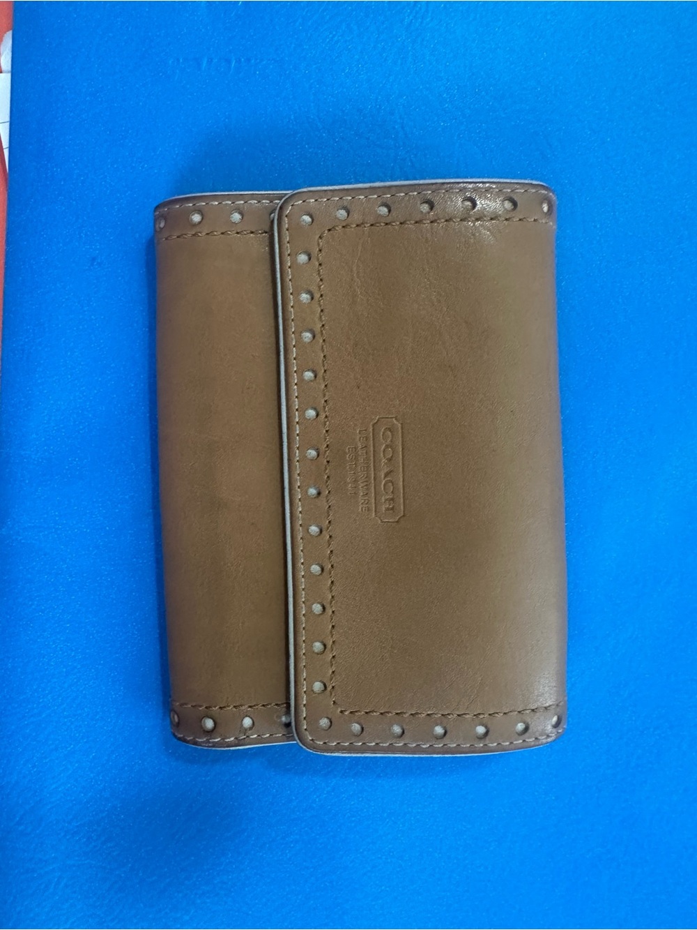 Coach Tan Leather Key & Card Organizer with Stud Detail